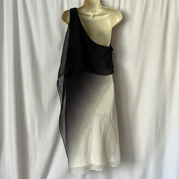 Halston Heritage NWT STUNNING One Shoulder Black Ombré Dress **Size 8** 🔥🔥 - Picture 2 of 6